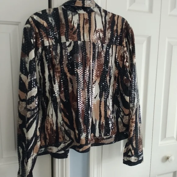 Notations Jean Style Cowboy  Jacket w Clear Decorative Disks L - Picture 6 of 13